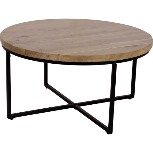 Ames 36" Round Coffee Table in Solid Wood & Metal